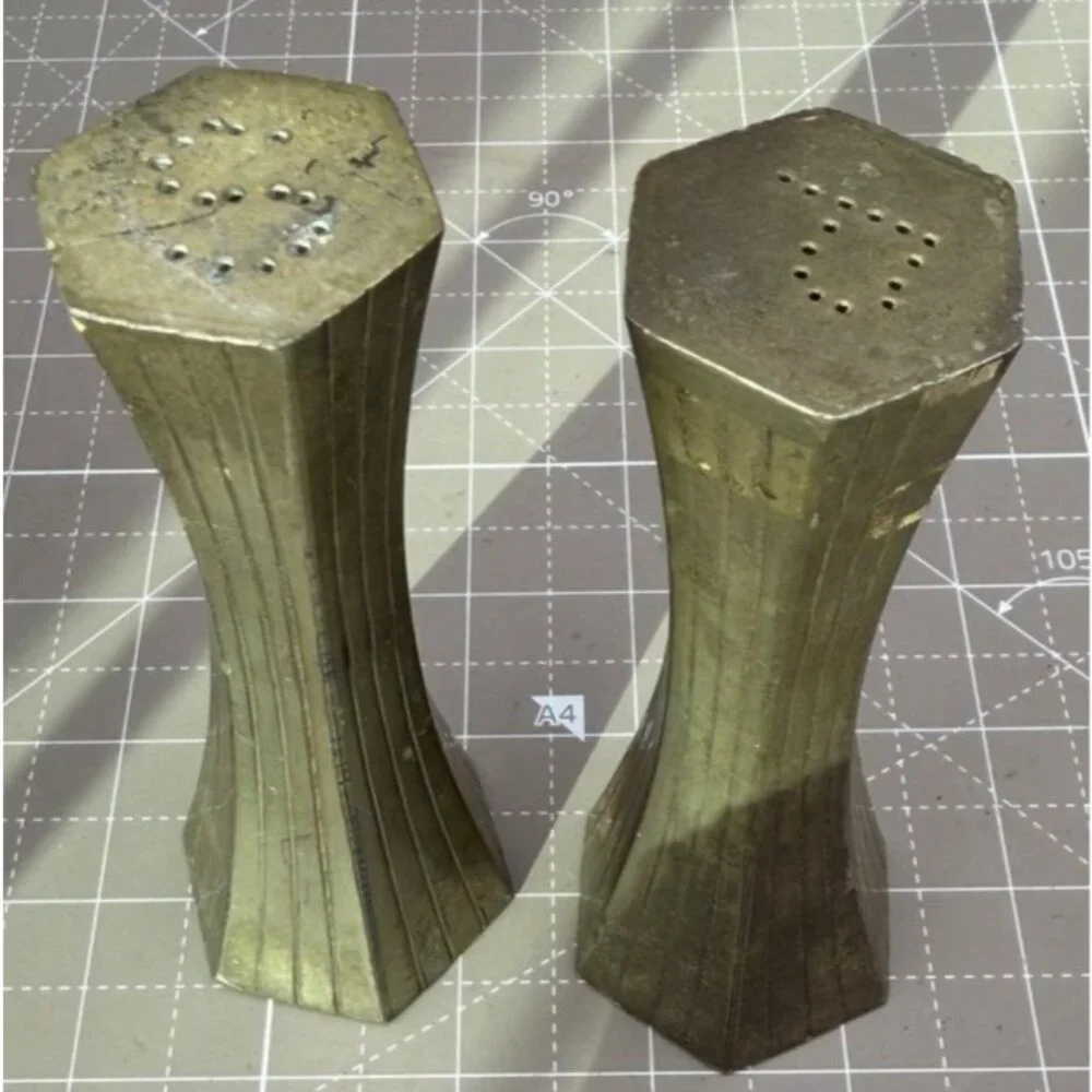 Vintage Salt Pepper Shakers Hexagonal Plated Fluted Column 5